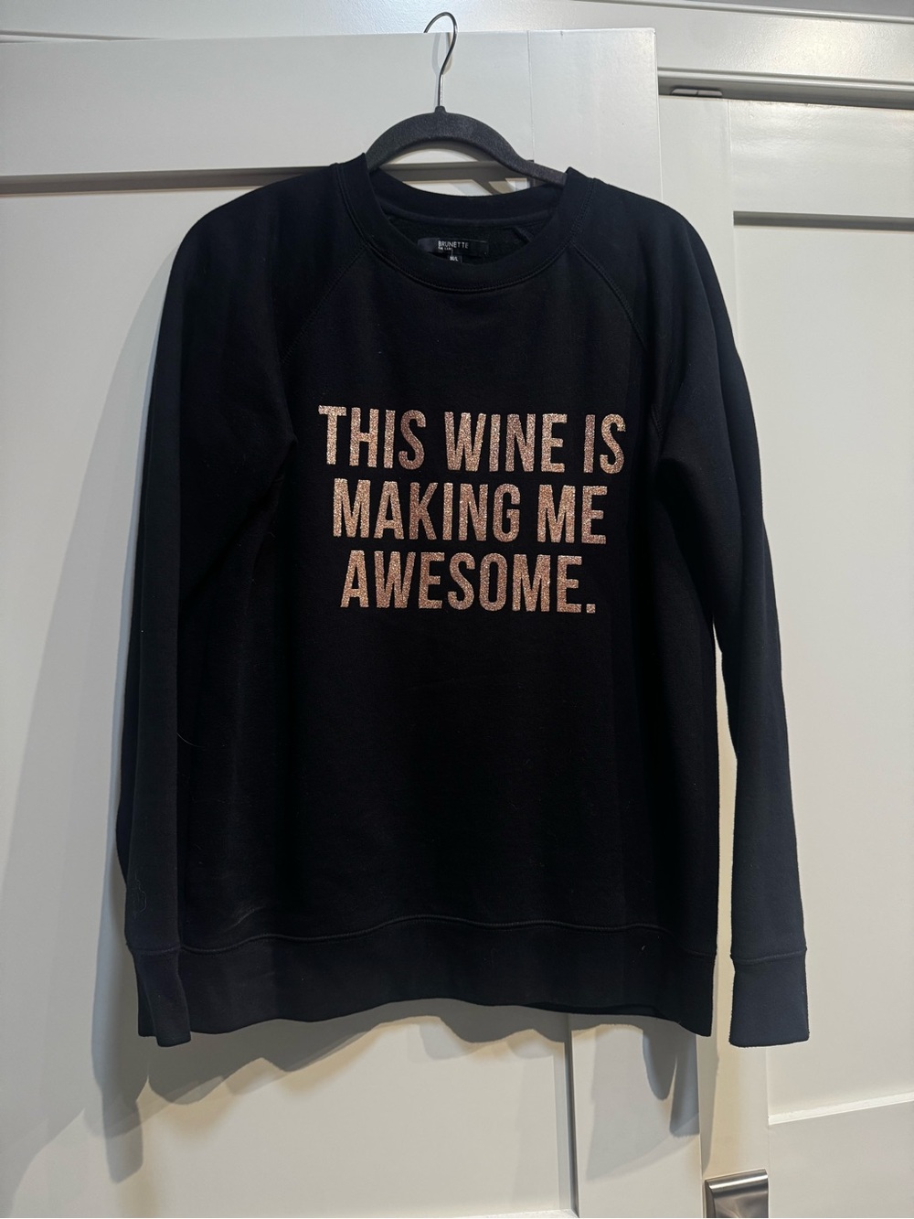 Brunette The Label Black Crewneck with Metallic Rose Lettering